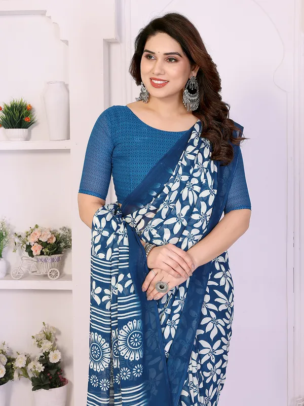 Printed_Georgette_Saree_With_UnStitched_Blouse_Piece_(BLUE)