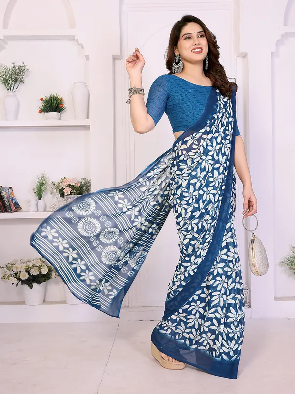 Printed_Georgette_Saree_With_UnStitched_Blouse_Piece_(BLUE)