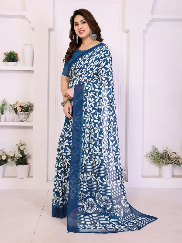 Printed_Georgette_Saree_With_UnStitched_Blouse_Piece_(BLUE)