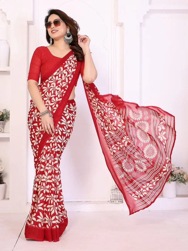 Printed_Georgette_Saree_With_UnStitched_Blouse_Piece_(RED)