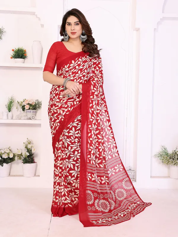 Printed_Georgette_Saree_With_UnStitched_Blouse_Piece_(RED)