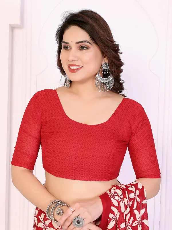 Printed_Georgette_Saree_With_UnStitched_Blouse_Piece_(RED)
