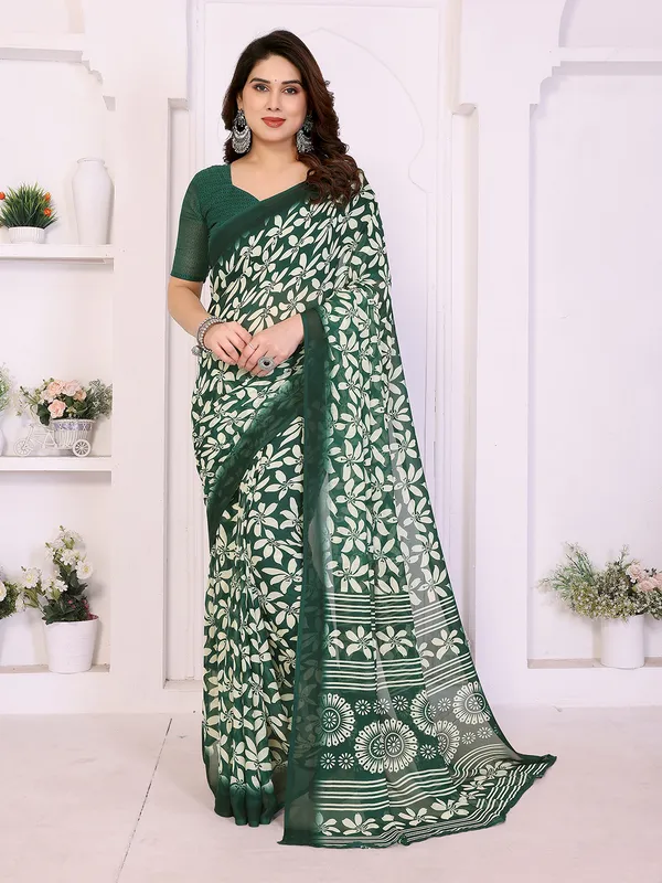 Printed_Georgette_Saree_With_UnStitched_Blouse_Piece_(GREEN)