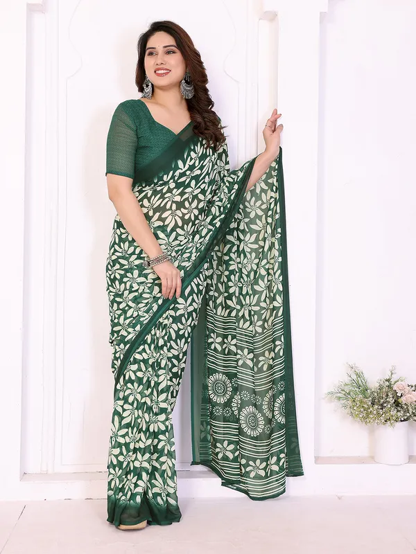 Printed_Georgette_Saree_With_UnStitched_Blouse_Piece_(GREEN)
