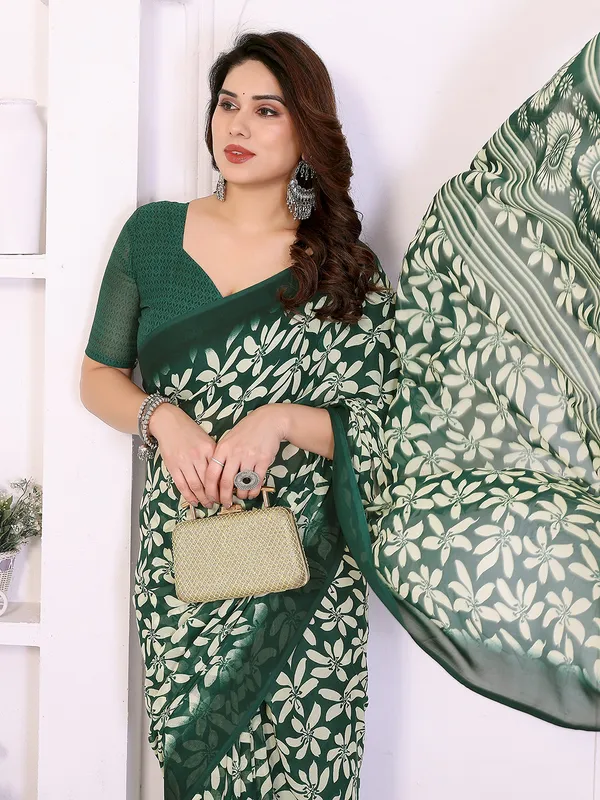 Printed_Georgette_Saree_With_UnStitched_Blouse_Piece_(GREEN)