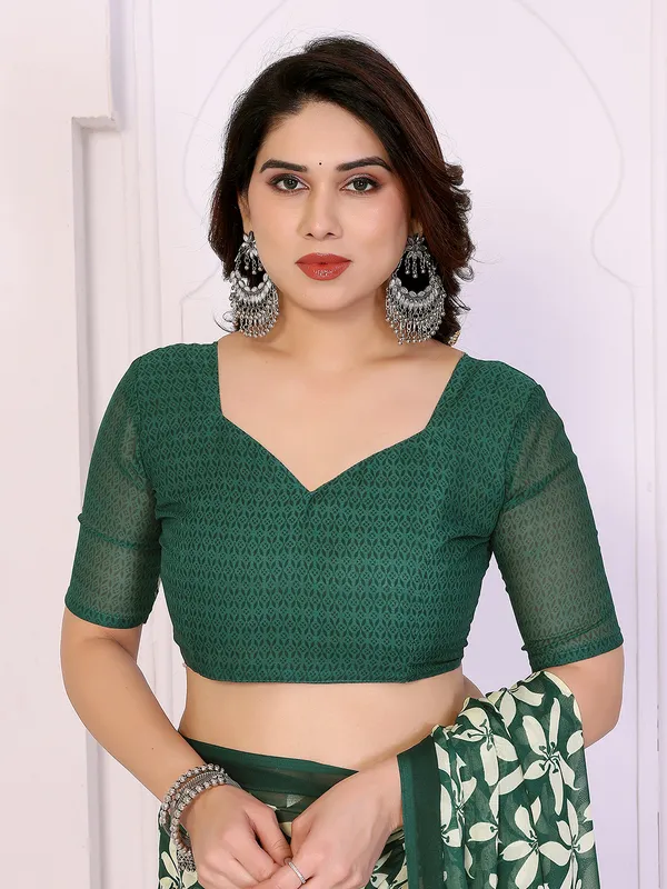 Printed_Georgette_Saree_With_UnStitched_Blouse_Piece_(GREEN)