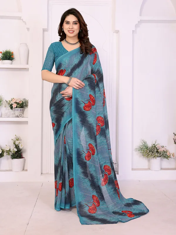 Printed_Georgette_Saree_With_UnStitched_Blouse_Piece_(BLUE)