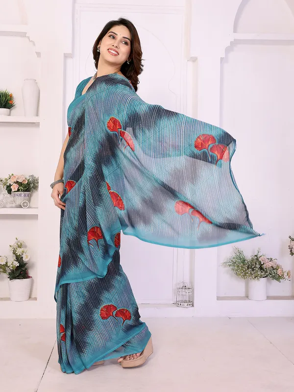 Printed_Georgette_Saree_With_UnStitched_Blouse_Piece_(BLUE)