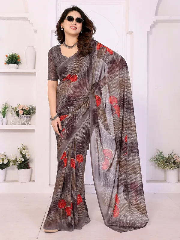 Printed_Georgette_Saree_With_UnStitched_Blouse_Piece_(BROWN)