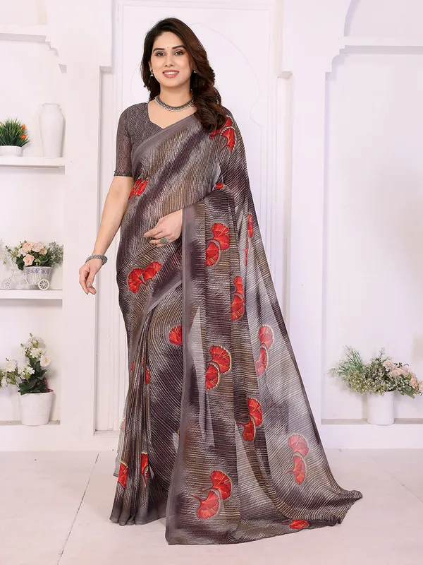 Printed_Georgette_Saree_With_UnStitched_Blouse_Piece_(BROWN)