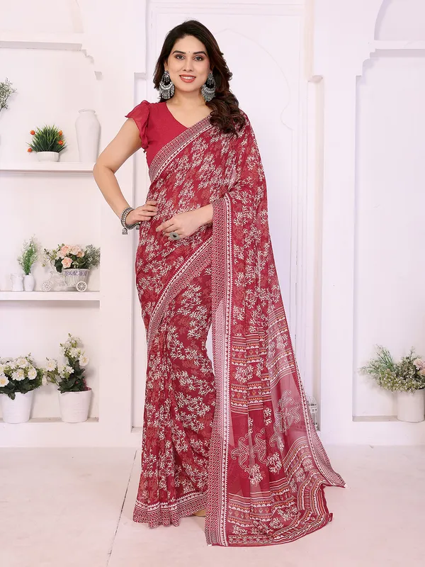 Printed_Georgette_Saree_With_UnStitched_Blouse_Piece_(RED)