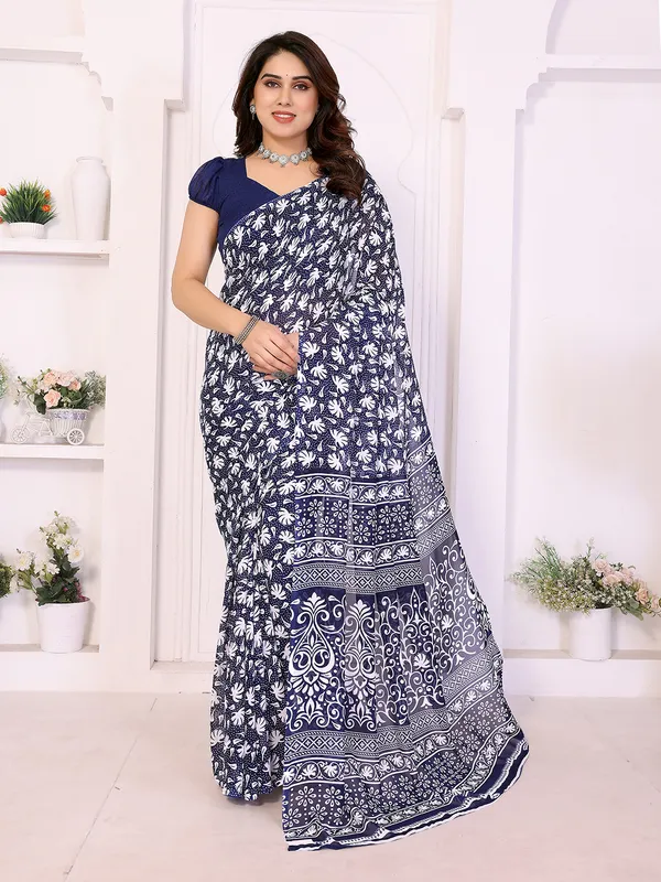 Printed_Georgette_Saree_With_UnStitched_Blouse_Piece_(BLUE)