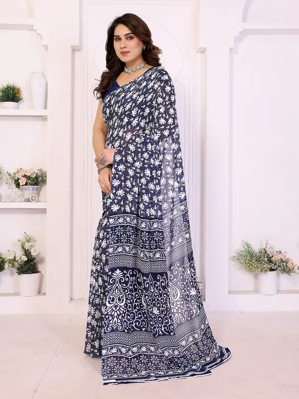 Printed_Georgette_Saree_With_UnStitched_Blouse_Piece_(BLUE)