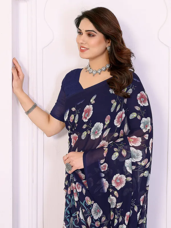 Printed_Georgette_Saree_With_UnStitched_Blouse_Piece_(BLUE)