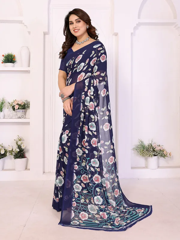 Printed_Georgette_Saree_With_UnStitched_Blouse_Piece_(BLUE)