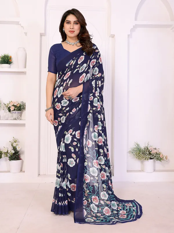 Printed_Georgette_Saree_With_UnStitched_Blouse_Piece_(BLUE)