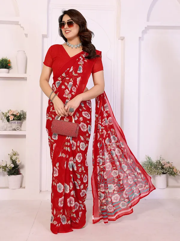 Printed_Georgette_Saree_With_UnStitched_Blouse_Piece_(RED)