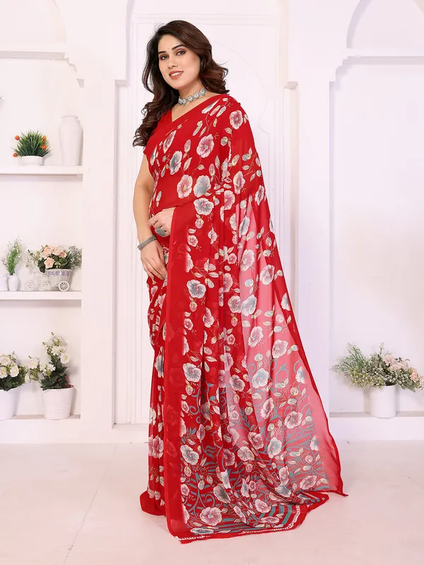 Printed_Georgette_Saree_With_UnStitched_Blouse_Piece_(RED)