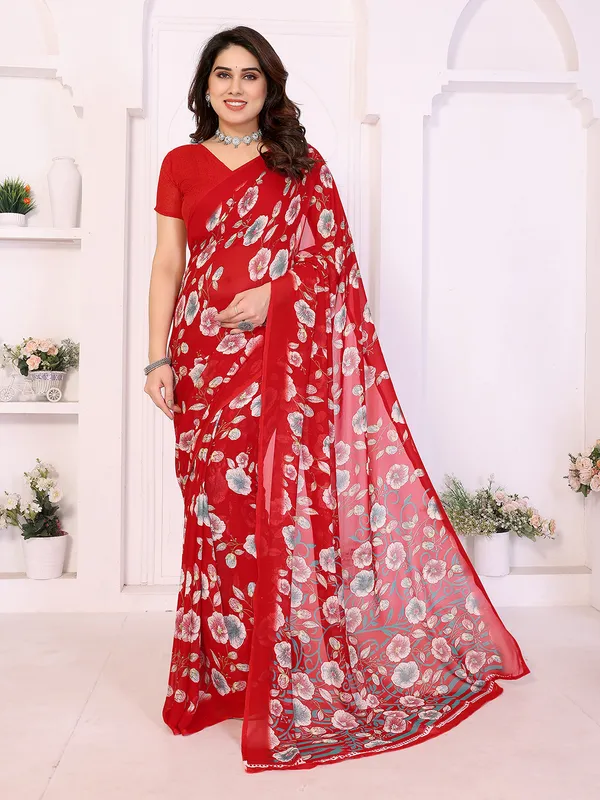 Printed_Georgette_Saree_With_UnStitched_Blouse_Piece_(RED)