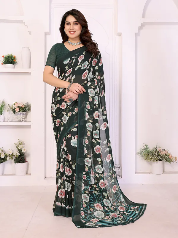 Printed_Georgette_Saree_With_UnStitched_Blouse_Piece_(GREEN)