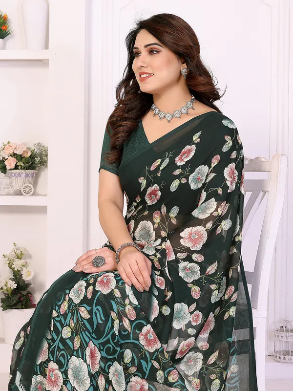 Printed_Georgette_Saree_With_UnStitched_Blouse_Piece_(GREEN)