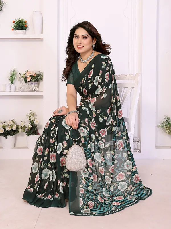 Printed_Georgette_Saree_With_UnStitched_Blouse_Piece_(GREEN)