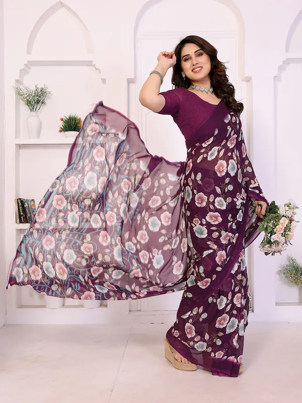 Printed_Georgette_Saree_With_UnStitched_Blouse_Piece_(WINE)
