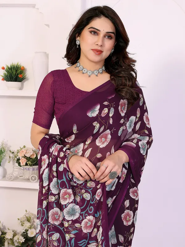 Printed_Georgette_Saree_With_UnStitched_Blouse_Piece_(WINE)