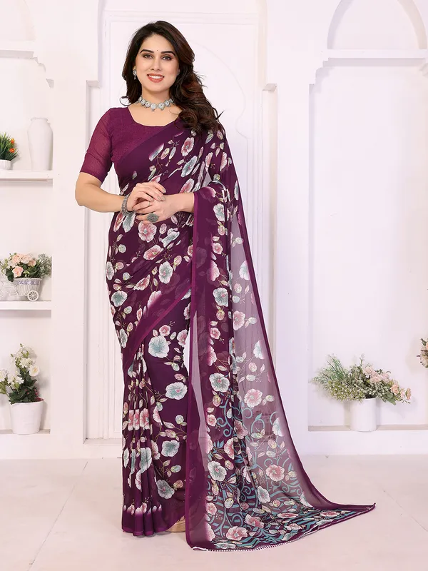 Printed_Georgette_Saree_With_UnStitched_Blouse_Piece_(WINE)