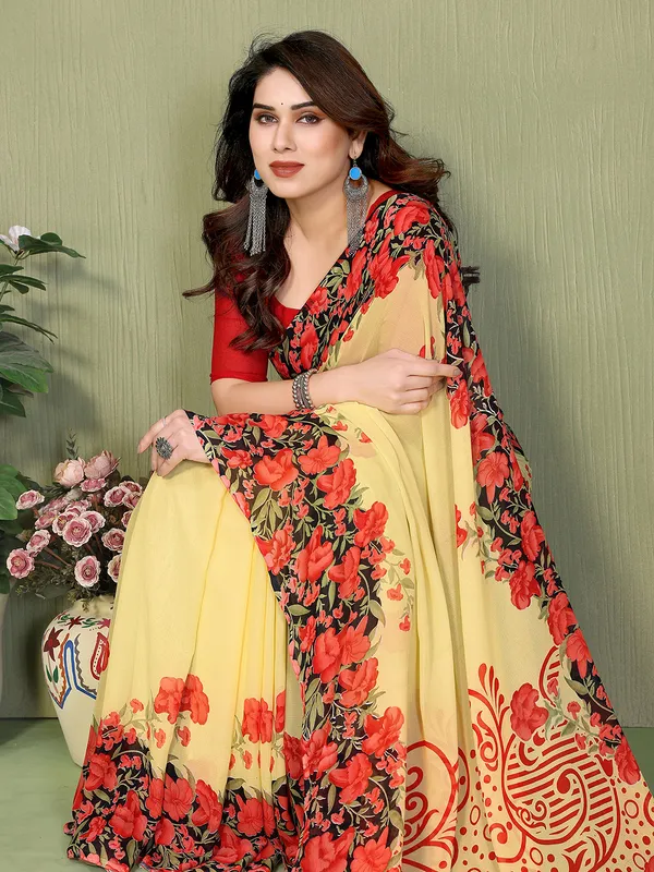 Printed_Georgette_Saree_With_UnStitched_Blouse_Piece_(YELLOW)