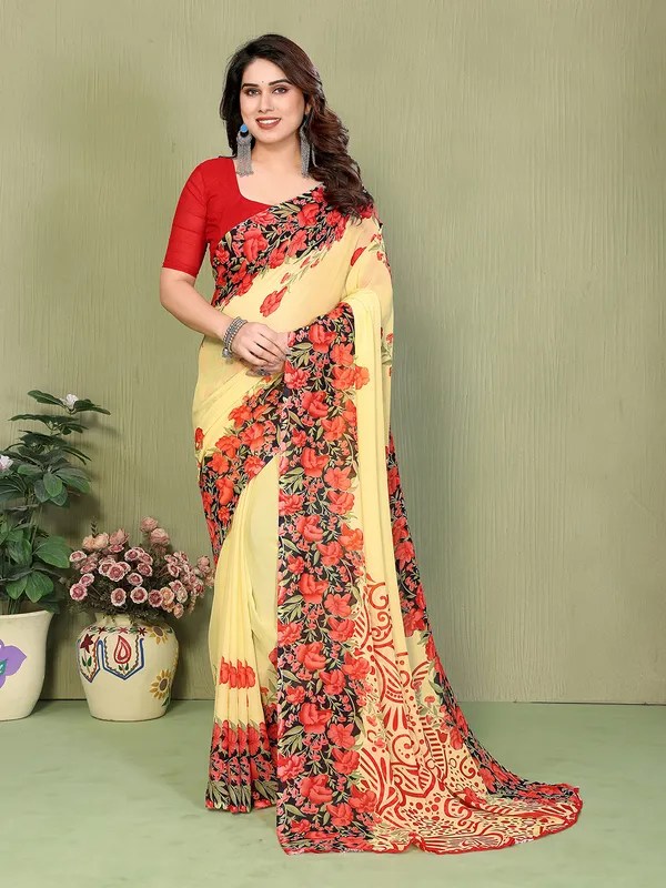 Printed_Georgette_Saree_With_UnStitched_Blouse_Piece_(YELLOW)