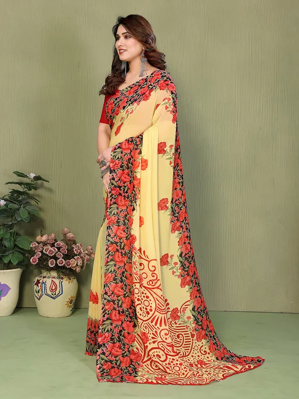 Printed_Georgette_Saree_With_UnStitched_Blouse_Piece_(YELLOW)