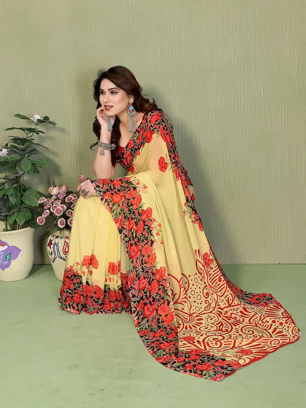 Printed_Georgette_Saree_With_UnStitched_Blouse_Piece_(YELLOW)