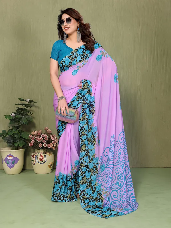 Printed_Georgette_Saree_With_UnStitched_Blouse_Piece_(PURPLE)