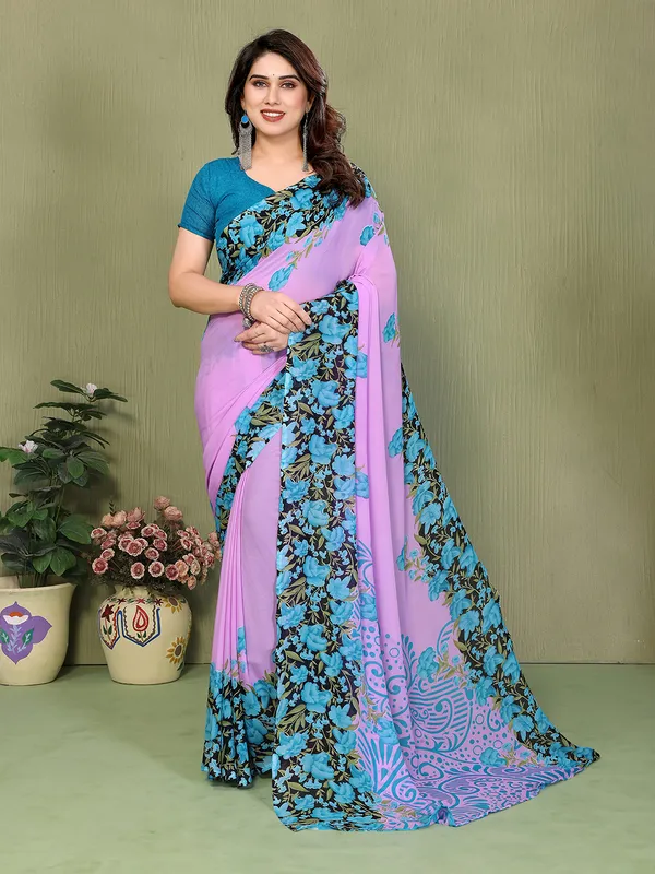 Printed_Georgette_Saree_With_UnStitched_Blouse_Piece_(PURPLE)