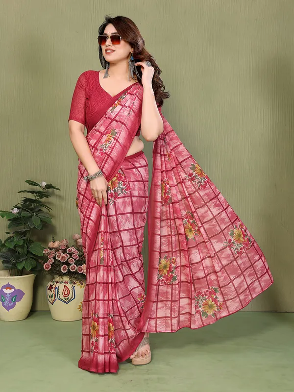 Printed_Georgette_Saree_With_UnStitched_Blouse_Piece_(MAROON)
