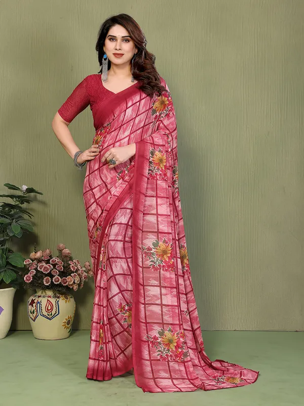 Printed_Georgette_Saree_With_UnStitched_Blouse_Piece_(MAROON)