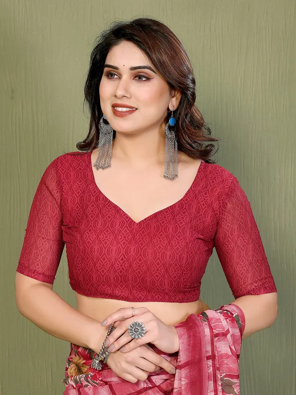 Printed_Georgette_Saree_With_UnStitched_Blouse_Piece_(MAROON)