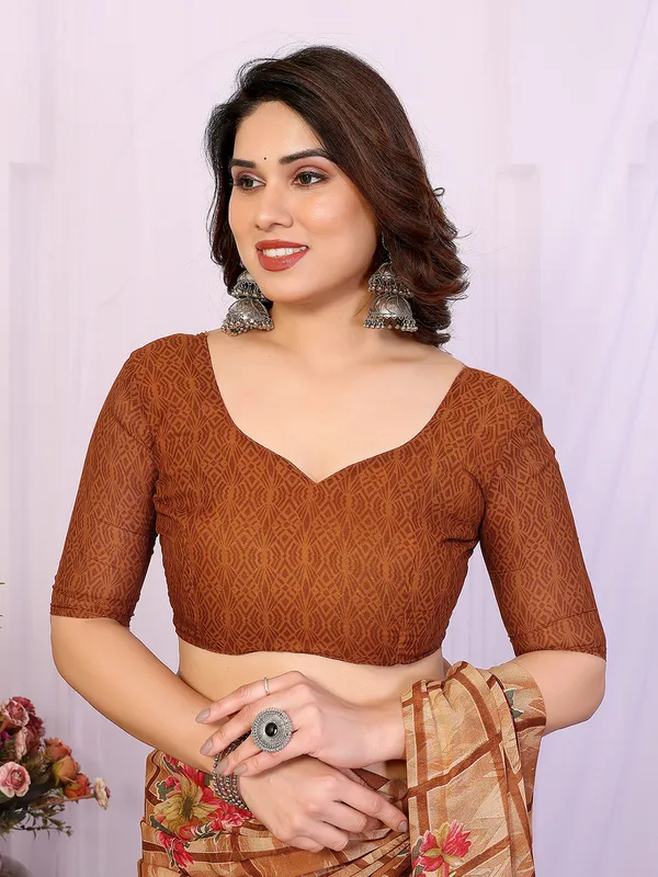 Printed_Georgette_Saree_With_UnStitched_Blouse_Piece_(BROWN)