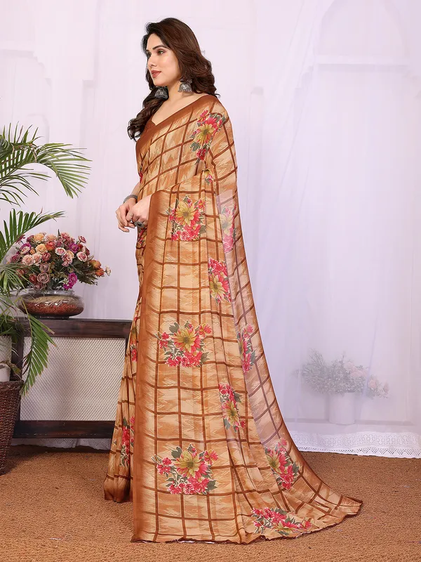 Printed_Georgette_Saree_With_UnStitched_Blouse_Piece_(BROWN)
