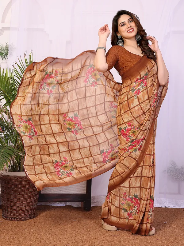 Printed_Georgette_Saree_With_UnStitched_Blouse_Piece_(BROWN)