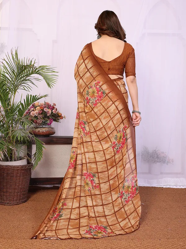Printed_Georgette_Saree_With_UnStitched_Blouse_Piece_(BROWN)