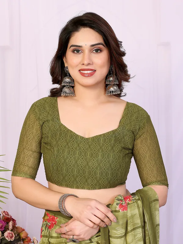 Printed_Georgette_Saree_With_UnStitched_Blouse_Piece_(GREEN)