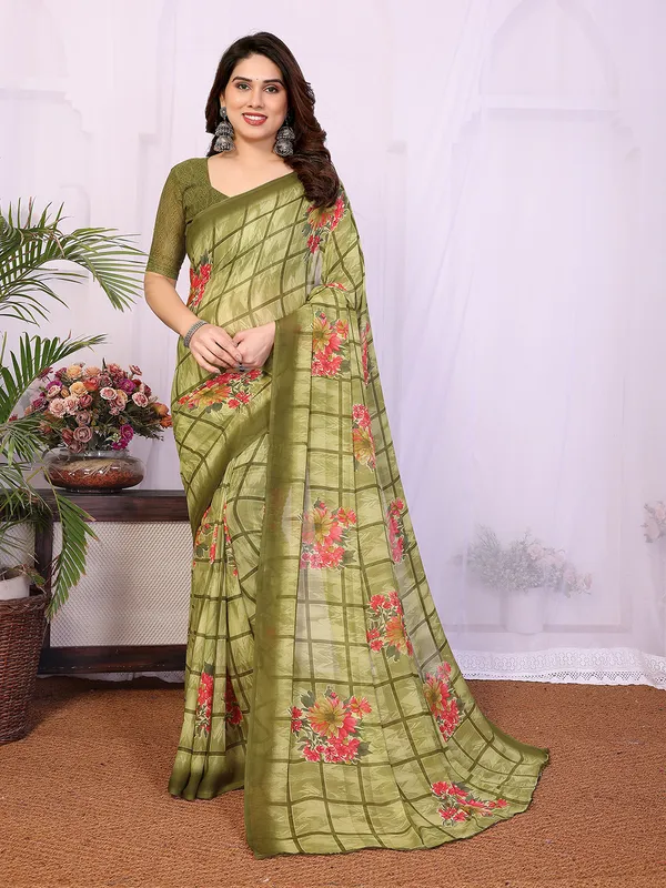 Printed_Georgette_Saree_With_UnStitched_Blouse_Piece_(GREEN)
