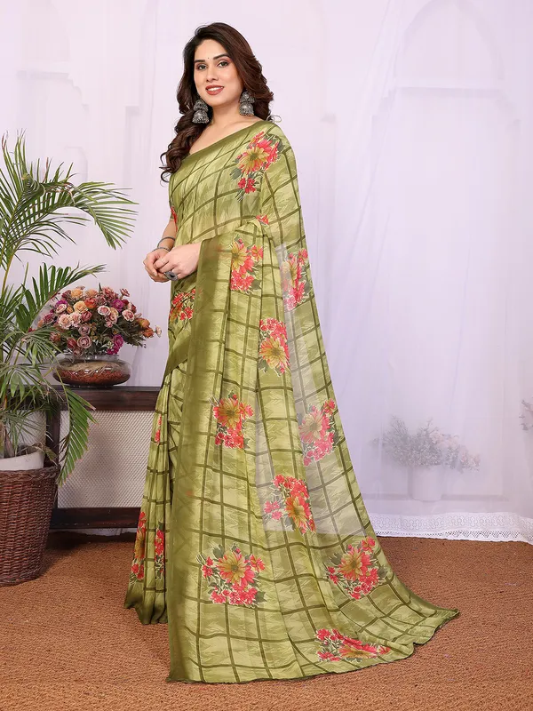 Printed_Georgette_Saree_With_UnStitched_Blouse_Piece_(GREEN)