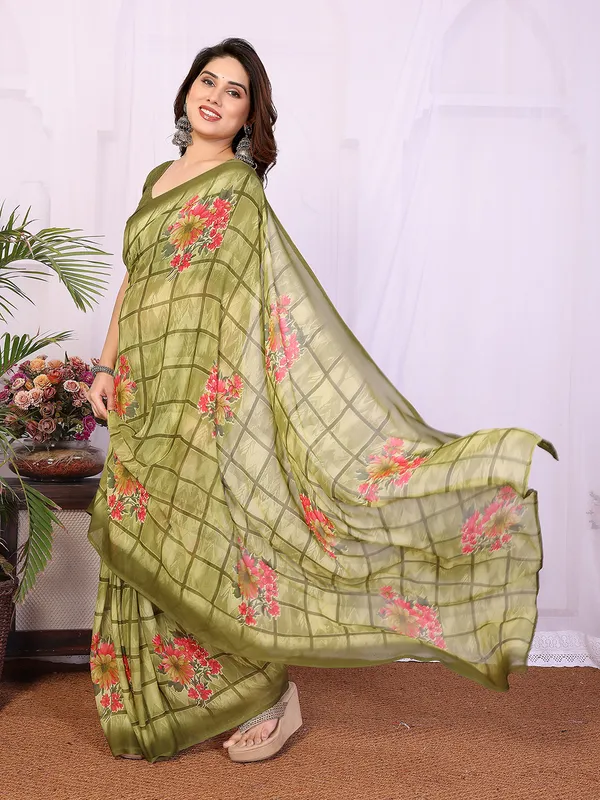 Printed_Georgette_Saree_With_UnStitched_Blouse_Piece_(GREEN)