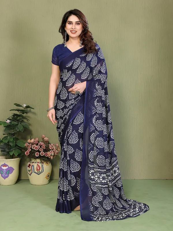 Printed_Georgette_Saree_With_UnStitched_Blouse_Piece_(BLUE)