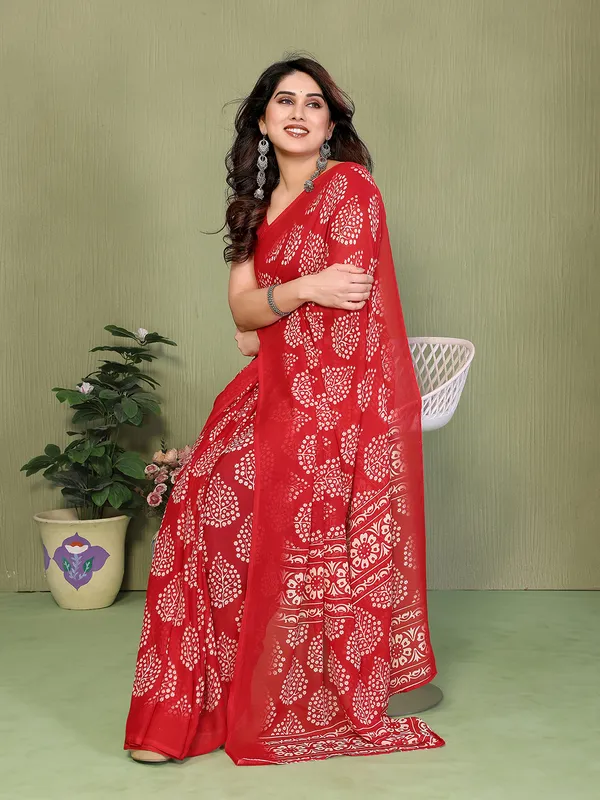 Printed_Georgette_Saree_With_UnStitched_Blouse_Piece_(RED)