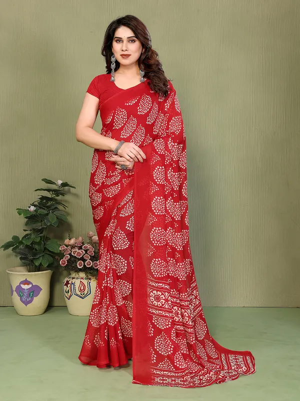 Printed_Georgette_Saree_With_UnStitched_Blouse_Piece_(RED)