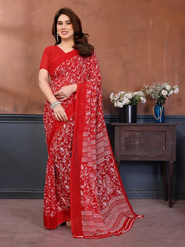 Printed_Georgette_Saree_With_UnStitched_Blouse_Piece_(Red)